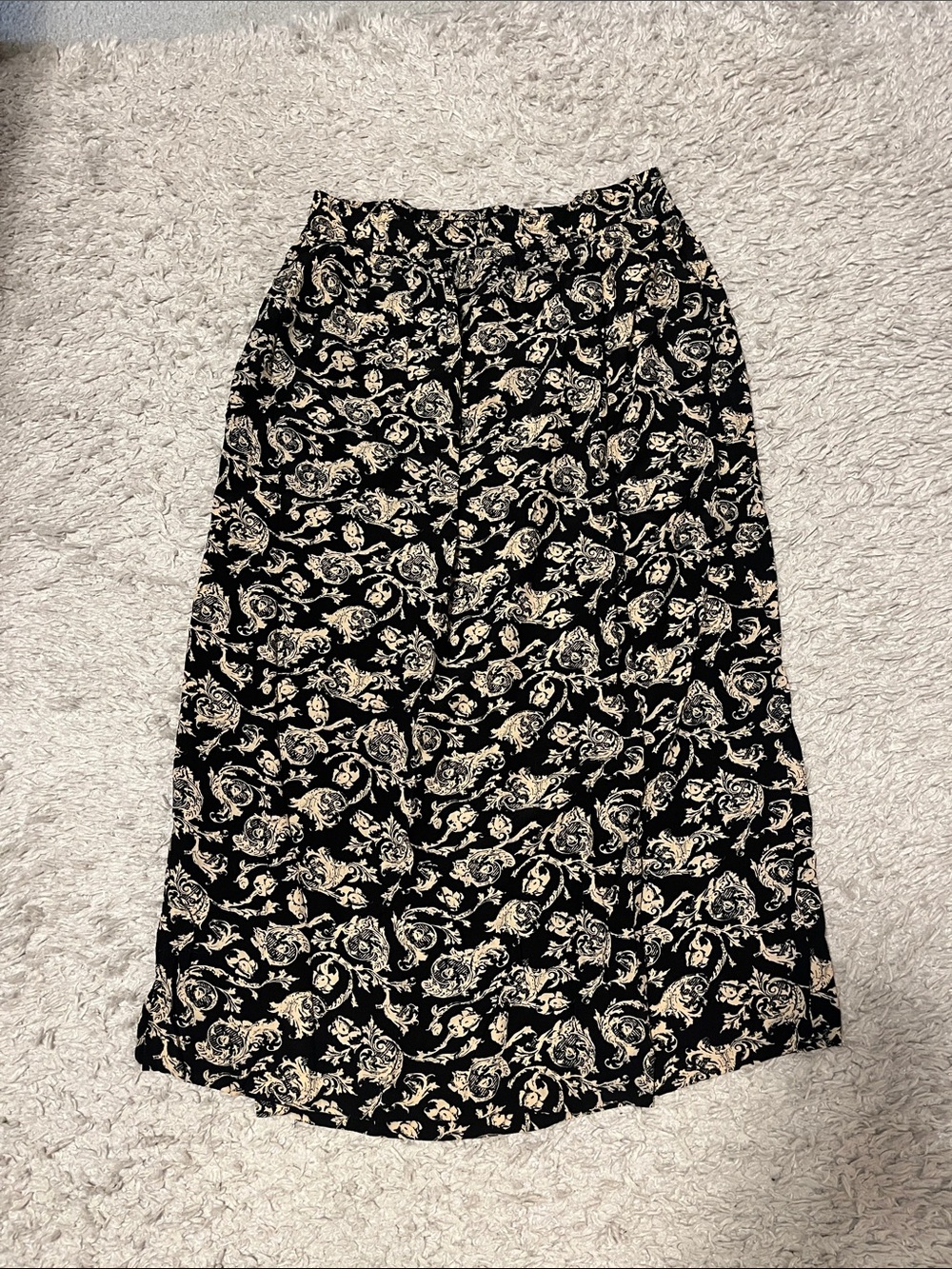 Carole Little Black and Cream Paisley A-Line Midi Skirt